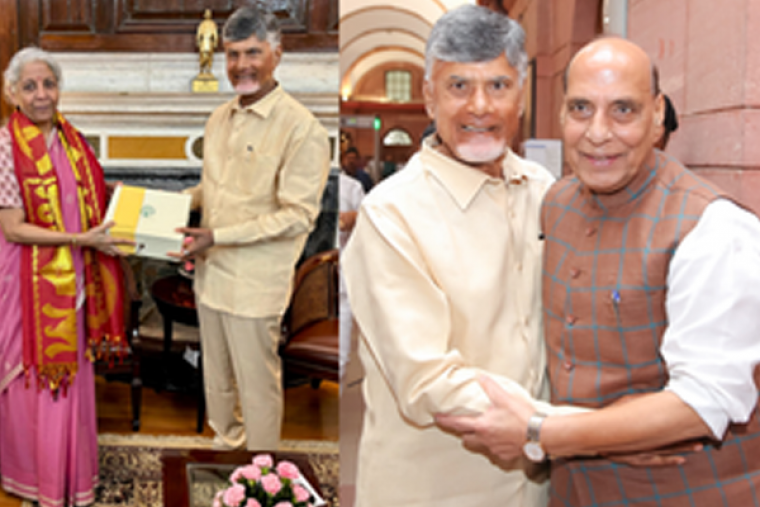 Andhra CM Naidu meets FM Sitharaman, Defence Minister Rajnath
