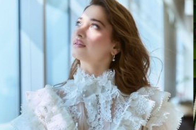 Tamannaah Bhatia goes classic as she stuns in white and blue