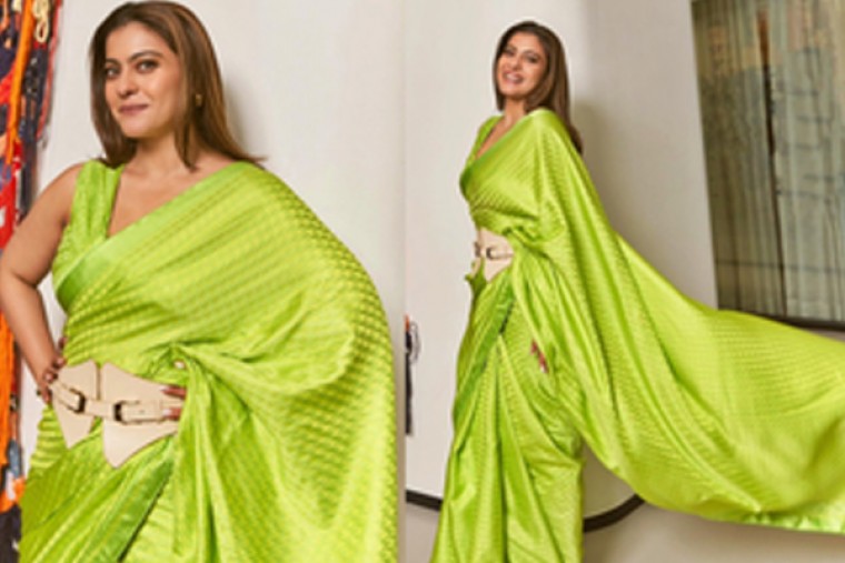 Kajol glows in an all-green saree, asks what colour would laughter be