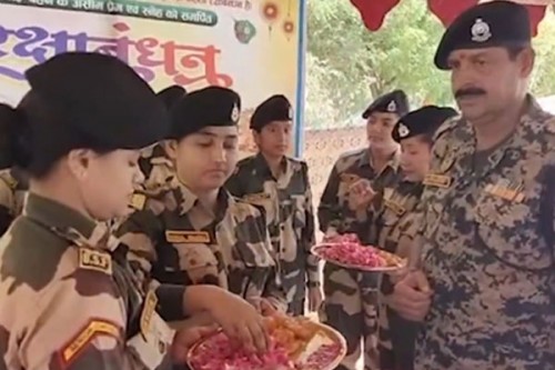 BSF personnel at India-Pak border along Rajasthan celebrate Raksha Bandhan