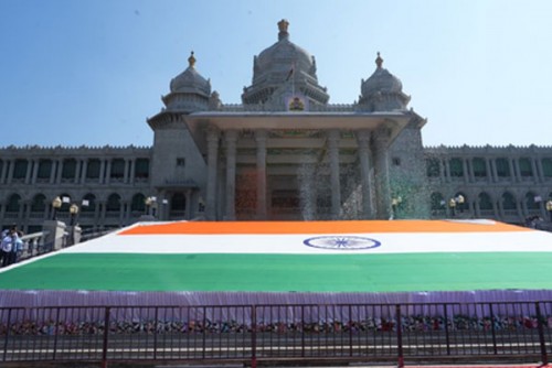 Karnataka govt unveils world's 2nd-largest Khadi Tricolour at Suvarna Vidhana Soudha in Belagavi