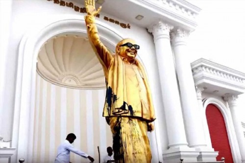 M Karunanidhi's statue defaced in Tamil Nadu's Salem, probe launched