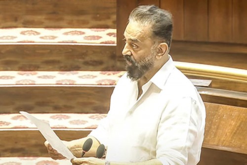 RS adjourned briefly amid Oppn protest, Kamal Haasan takes oath as member