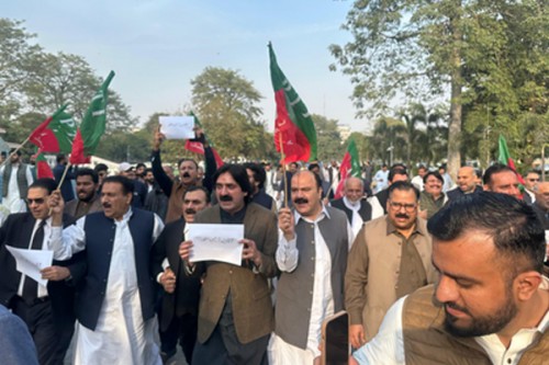 PTI members hold march against 27th Constitutional Amendment in Lahore