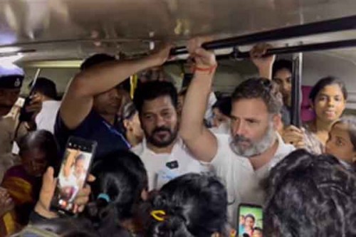 Rahul Gandhi travels in RTC bus in Hyderabad, interacts with passengers