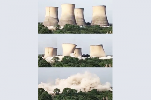 Eight cooling towers of Telangana's KTPS imploded