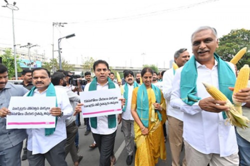 BRS stages protest near Assembly, demands maize procurement