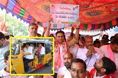 KTR travels in auto-rickshaw, reminds Rahul Gandhi of his promises